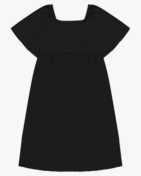 Vestido Midi Plus Size com Decote Quadrado - Cereja Rosa - Preto