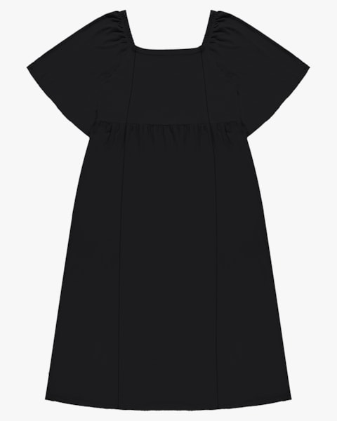 Vestido Midi Plus Size com Decote Quadrado - Cereja Rosa - Preto