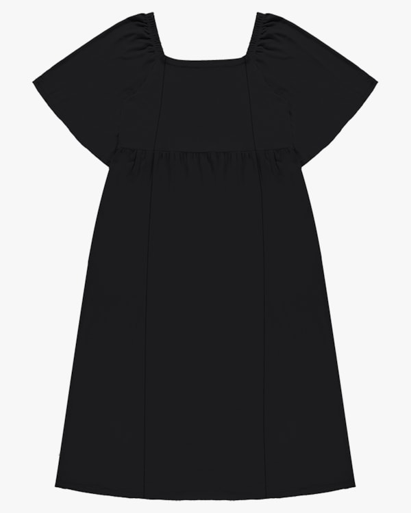 Vestido Midi Plus Size com Decote Quadrado - Cereja Rosa - Preto