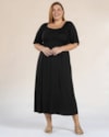 Vestido Midi Plus Size com Decote Quadrado - Cereja Rosa - Preto-3fc2ad41-321a-425c-a4c2-2da60b666c69