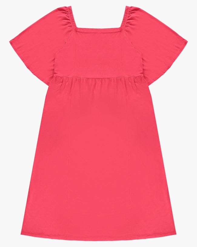 Vestido Midi Plus Size com Decote Quadrado - Cereja Rosa - Rosa M-b1a0732d-d3b1-412d-8951-700038932dae