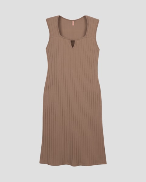 Vestido Midi Plus Size em Cotton Canelado Cereja Rosa Marrom