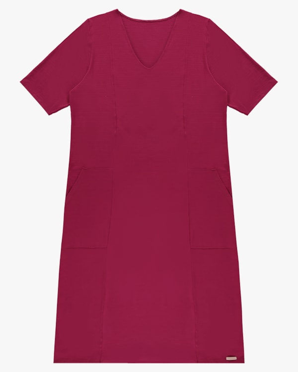 Vestido Midi Plus Size em Viscose com Bolsos - Cereja Rosa - Cabernet P