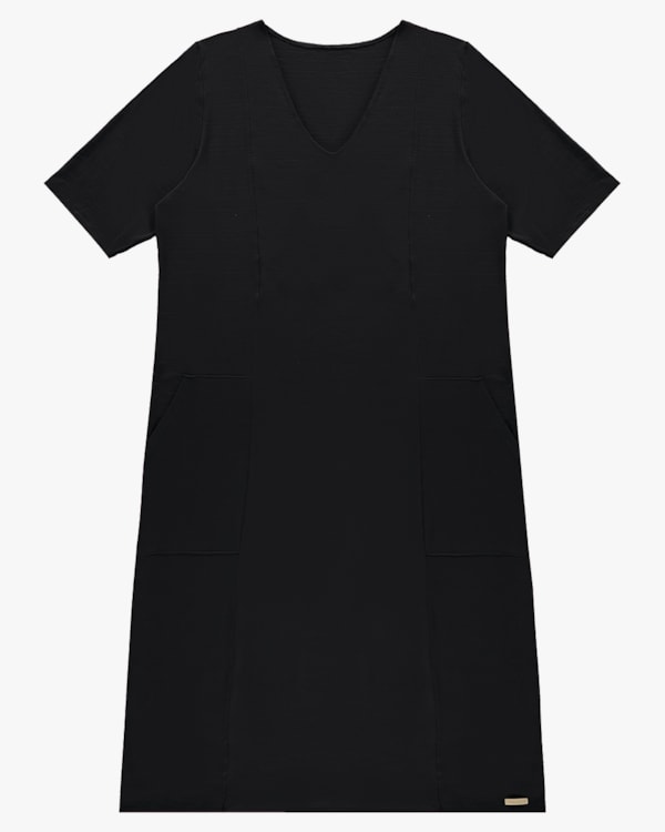 Vestido Midi Plus Size em Viscose com Bolsos - Cereja Rosa - Preto P