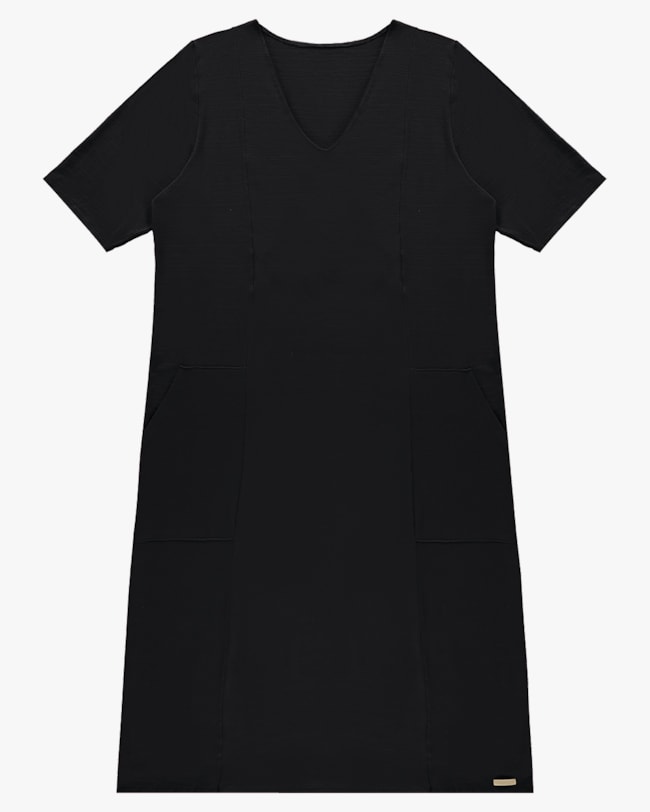 Vestido Midi Plus Size em Viscose com Bolsos - Cereja Rosa - Preto P-25289ece-6ccf-4b7d-9c5b-2b60fede1435