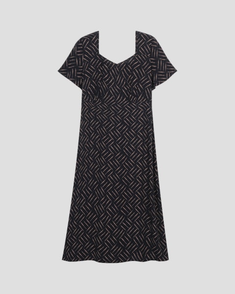 Vestido Midi Plus Size em Viscose Estampada Cereja Rosa Preto