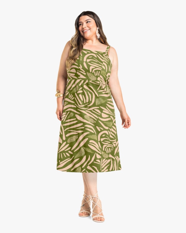 Vestido Midi Plus Size Estampado  Cereja Rosa