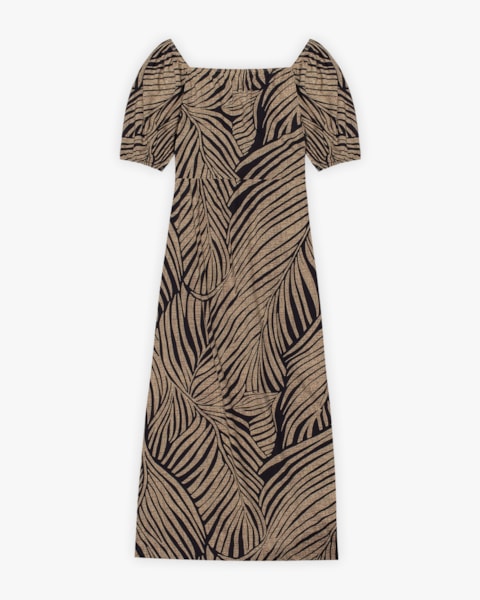 Vestido Midi Plus Size Estampado em Viscose - Cereja Rosa - Bege