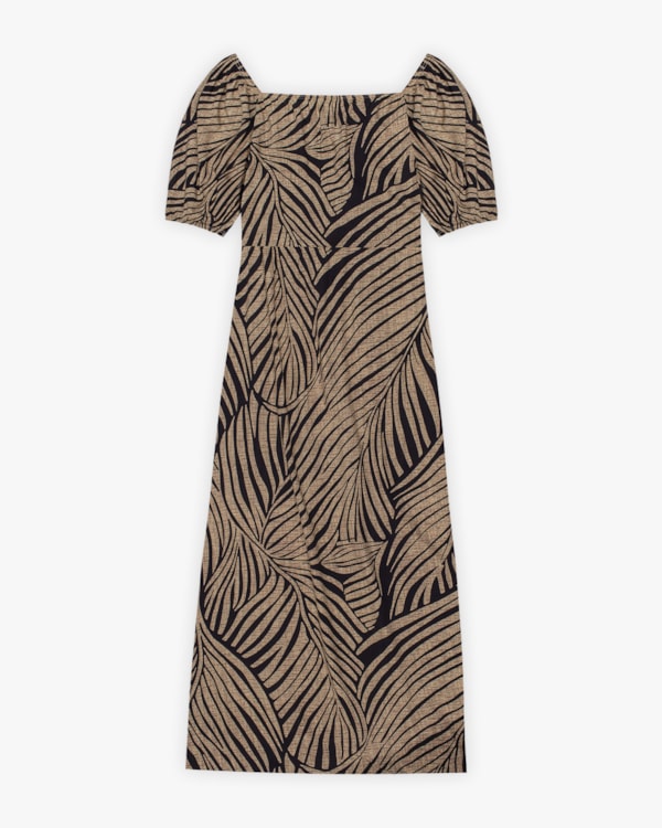 Vestido Midi Plus Size Estampado em Viscose - Cereja Rosa - Bege