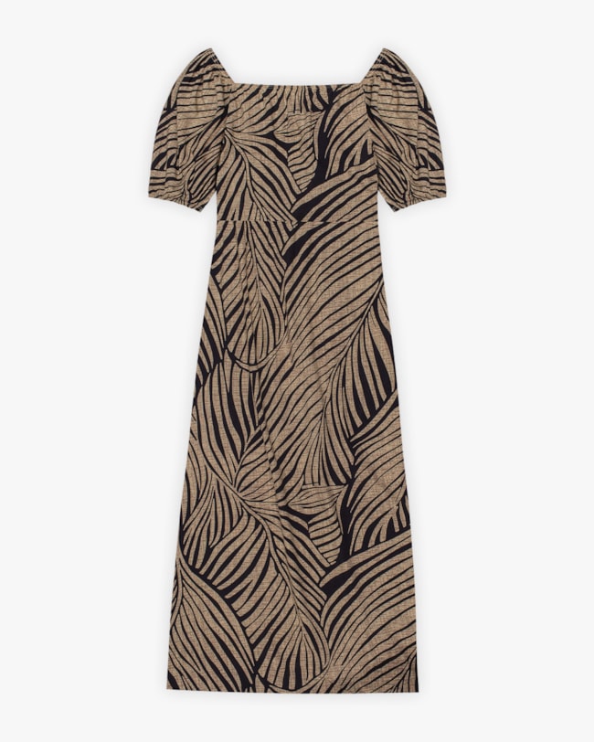 Vestido Midi Plus Size Estampado em Viscose - Cereja Rosa - Bege-G-fcf07db5-198a-46fd-8783-4e823248184f