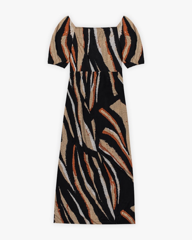 Vestido Midi Plus Size Estampado em Viscose - Cereja Rosa - Preto-G-857733dd-c0aa-4fd5-aca7-7e7d975fcc00