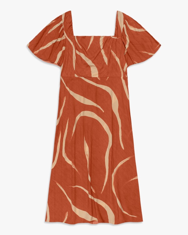 Vestido Midi Plus Size Evasê em Viscose - Cereja Rosa - Inca