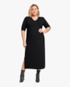Vestido Midi Plus Size Manga 3/4 Cereja Rosa Preto-1f63b126-7683-4544-a176-a827f6b4a049