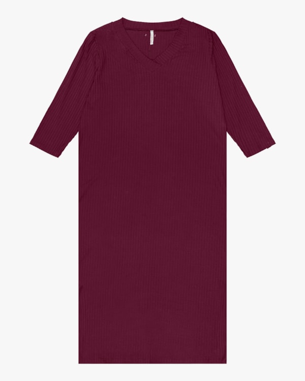 Vestido Midi Plus Size Manga 3/4 Cereja Rosa Vinho