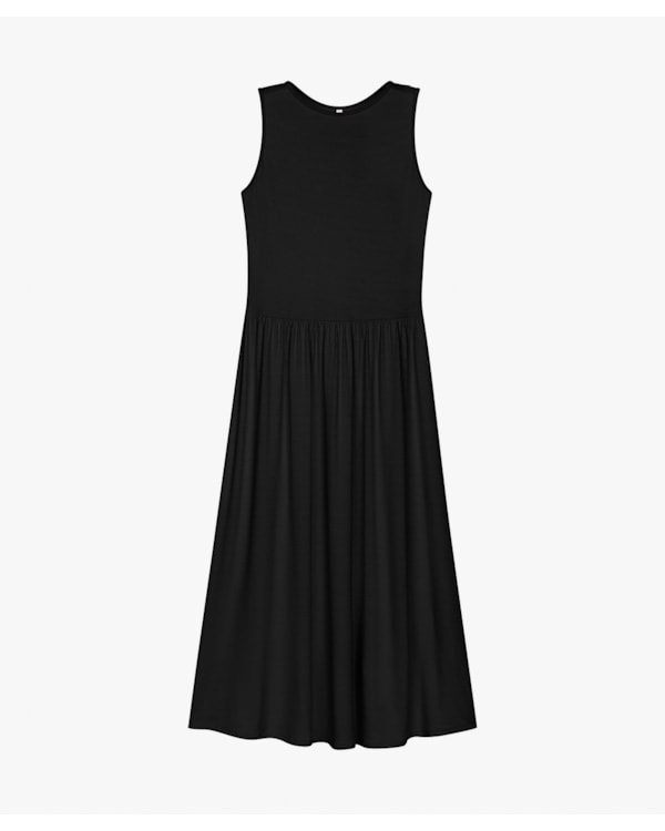 Vestido Midi Regata com Cintura Marcada - Cereja Rosa - Preto