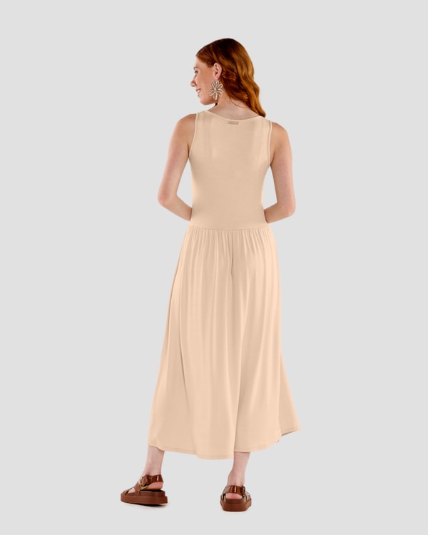 Vestido Midi Regata com Cintura Marcada - Cereja Rosa - Tapioca