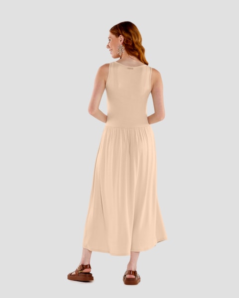 Vestido Midi Regata com Cintura Marcada - Cereja Rosa - Tapioca
