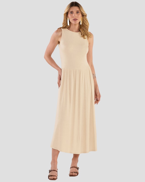 Vestido Midi Regata com Cintura Marcada - Cereja Rosa - Tapioca