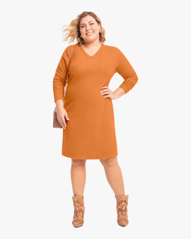 Vestido Plus Size com Manga Longa em Moletom Cereja Rosa Amarelo-b54837fa-1ee4-4e1f-92e5-6e983b548749