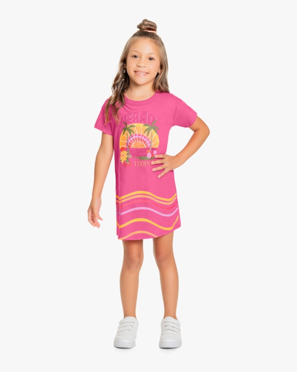 Vestido T-shirt Infantil Estampa Tropical - Kely Kety - Blossom