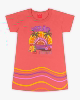 Vestido T-shirt Infantil Estampa Tropical - Kely Kety - Lagosta