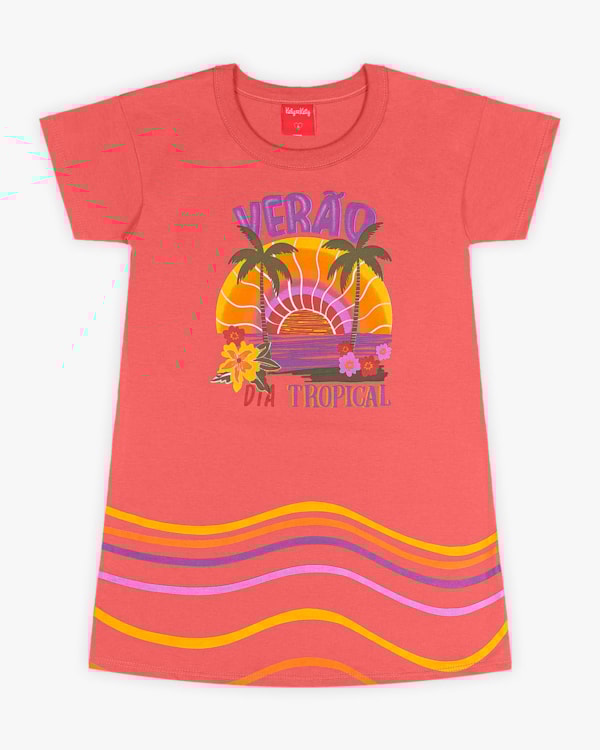 Vestido T-shirt Infantil Estampa Tropical - Kely Kety - Lagosta