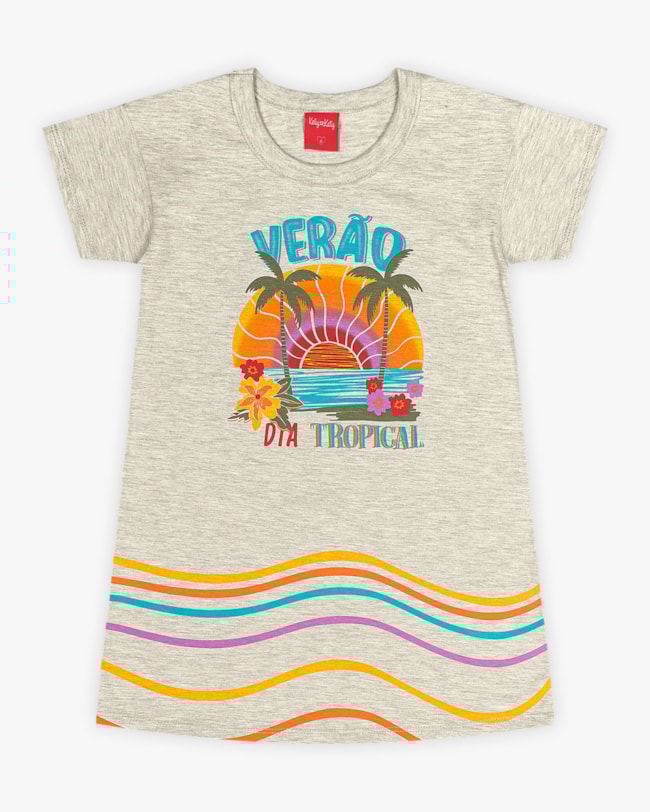 Vestido T-shirt Infantil Estampa Tropical - Kely Kety - Mescla-0dba7960-6616-4ef3-9e60-7de297ea7393